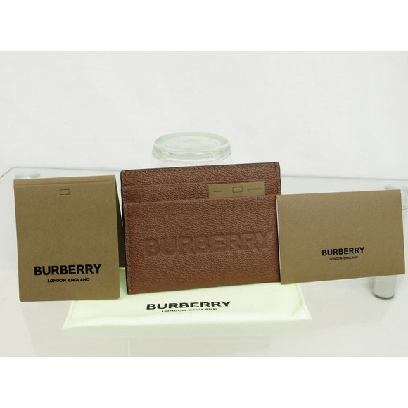 $350 BURBERRY SANDON BROWN TAN GRAINED LEATHER LOGO CARD HOLDER CASE WALLET - Picture 3 of 12